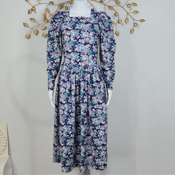 Vintage Laura Ashley Cotton Floral CottageCore Dress Size 10 - Picture 1 of 13